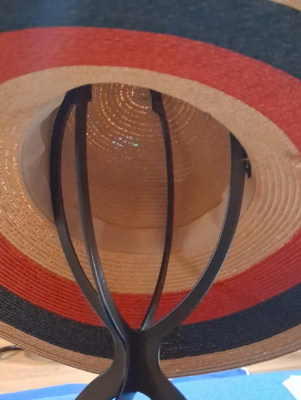 Wide Brim Straw Sun Hat with Pink and Gray Trim